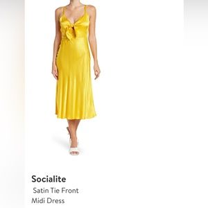 SOCIALITE Front tie Yellow Satin Dress